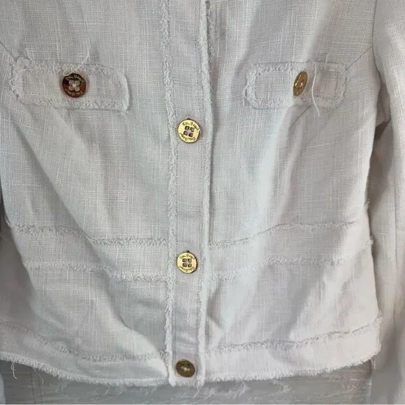 Lilly Pulitzer Millie Fringe Linen Blend Button Up Jacket - Picture 3 of 7